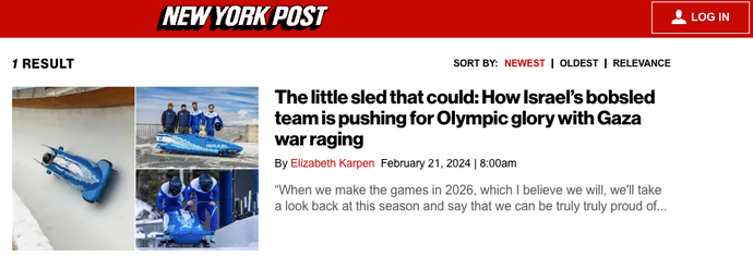 New York Post: "The little sled that could: How Israel’s bobsled team is pushing for Olympic glory with Gaza war raging"